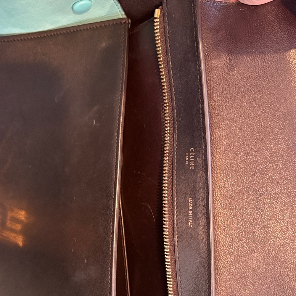 Celine Tricolor Satchel in Brown, Black, and Teal - Picture 10 of 14